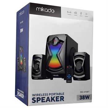 MIKADO MD-370BT 2+1 38 WATT SİYAH BT/AUX/USB/FM/LED IŞIKLI 2+1 SPEAKER EV SİNEMA SİSTEMİ