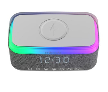 Mikado MD-W8 1200mAh 10W Gri BT,USB,Kablosuz Şarjlı RGB-Gece Lambası Özellikli Alarmlı Saat Speaker
