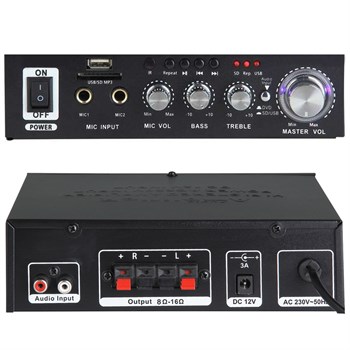 NOTEL NOT-306 2X20W 4-8 OHM USB/SD GİRİŞLİ BLUETOOTHLU 2 MİKROFON GİRİŞLİ TRAFOSUZ STEREO MİNİ ANFİ