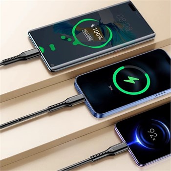 POWERMASTER PM-26332 3IN1 SİYAH 1.2 METRE (MICRO USB - LIGHTNING - TYPE C) TELEFON ŞARJ KABLOSU