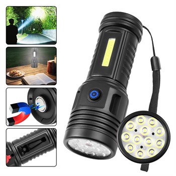 POWERMASTER PM-26722 PLASTİK 4+2 MODLU ŞARJLI 12 LEDLİ EL FENERİ