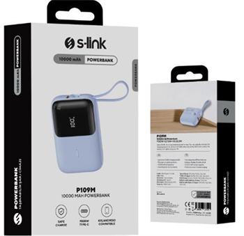 S-link P109M 10000mAh 5W Mavi LCD Taşınabilir Pil Şarj Cihazı Powerbank