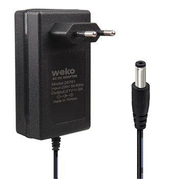 WEKO 21 VOLT - 2 AMPER 5.5*2.5 UÇLU KIRMIZI YEŞİL LEDLİ PRİZ TİPİ ŞARJLI MATKAP ADAPTÖRÜ
