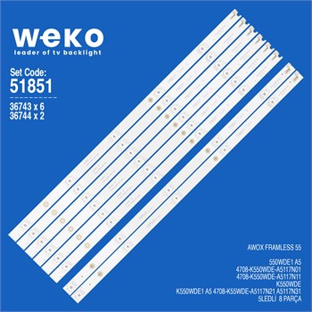 WKSET-6851 K55WDE1 A5 A5117N31 3V 54 CM 5LEDLİ ( 6+2) 8 ADET LED BAR