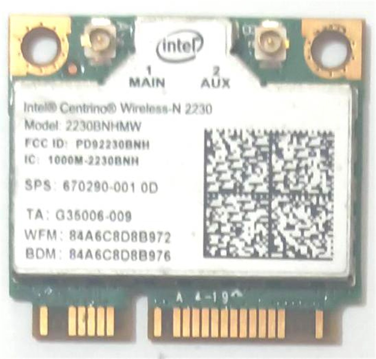 WIFI Kart - BluetoothIntel Centrino Wireless-N 2230 2230BNHMW , G3500009 , 84A6C8D8B972  WIFI Bluetooth  wifi KART STOK:Z-64