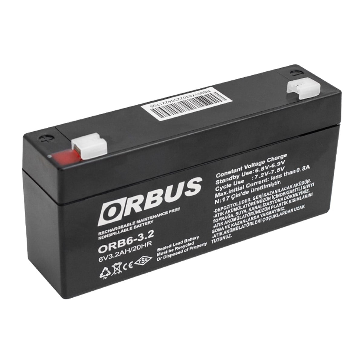 AKÜ 6 VOLT 3.2 AMPER  ORBUS ORB6-3.2 ( 135 X 33 X 60 MM )
