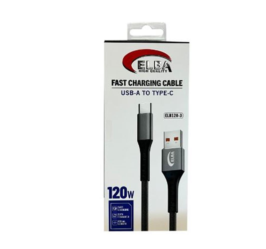 Elba Elb120-3 120w   USBC Type-c To Usb 1Mt Siyah Örgülü  Şarj Kablosu