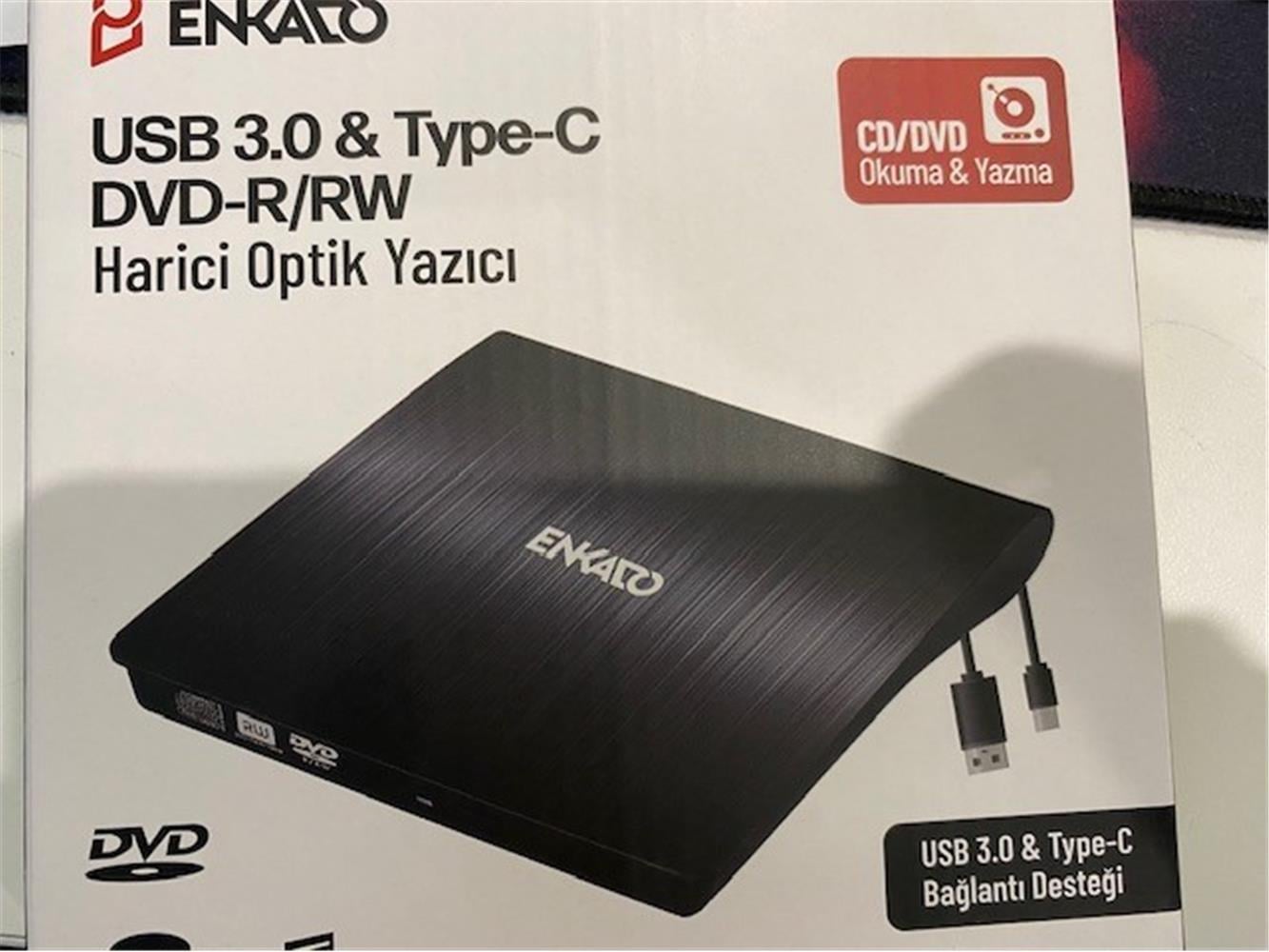 Enkado Ekd-Udvd120 Type-C - USB 3.0 DVD-R-CD-R-RW- Dvd-Rw Ultra Slim Harici Optik Yazıcı Siyah