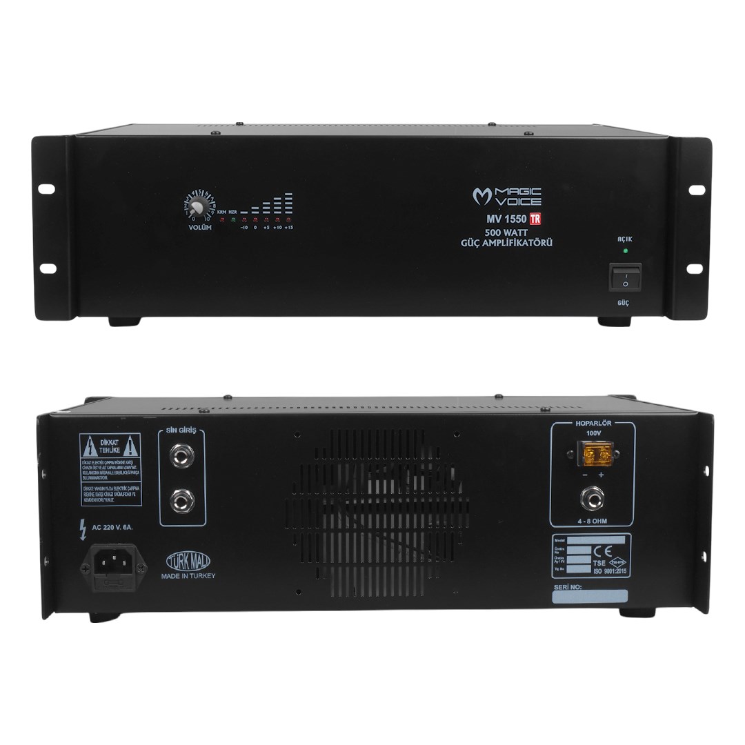 MAGICVOICE MV-1550 500 WATT 4-8 OHM 100 V 19 RACK HAT TRAFOLU POWER ANFİ