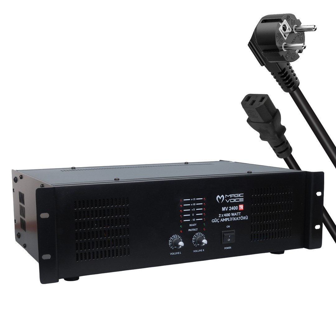 MAGICVOICE MV-2400 2X400 WATT 4-8 OHM -100 V 19 RACK HAT TRAFOLU POWER ANFİ