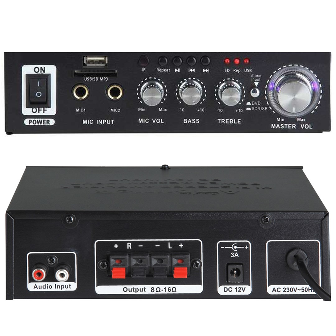 NOTEL NOT-306 2X20W 4-8 OHM USB/SD GİRİŞLİ BLUETOOTHLU 2 MİKROFON GİRİŞLİ TRAFOSUZ STEREO MİNİ ANFİ