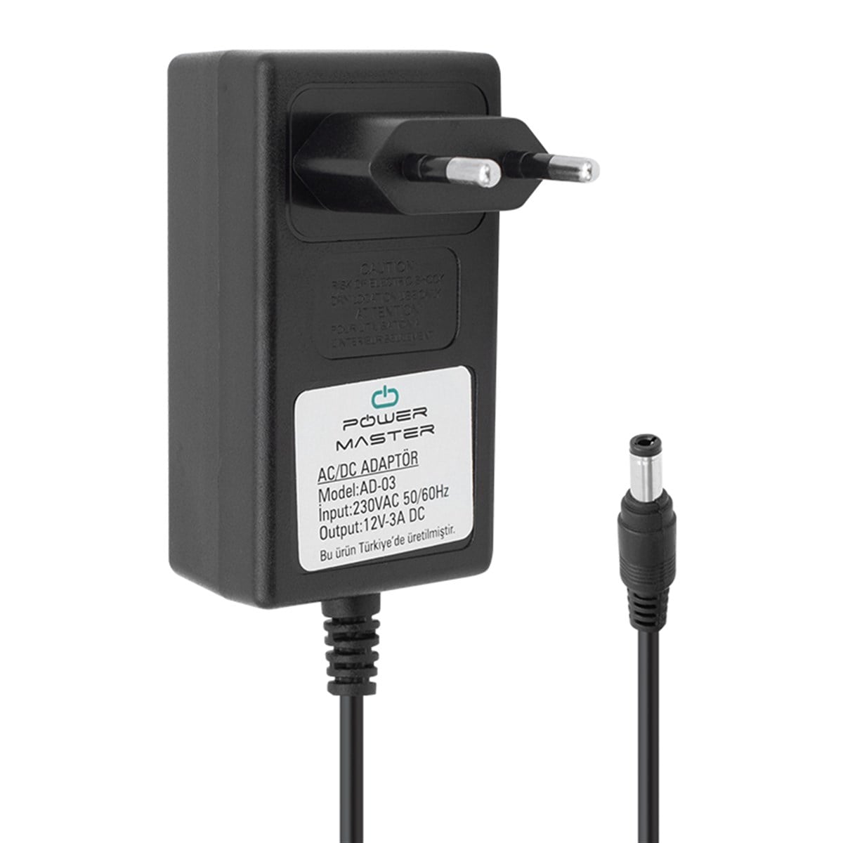 POWERMASTER PM-12667 12 VOLT - 3 AMPER PLASTİK KASA PRİZ TİPİ ADAPTÖR 5.5*2.5 UÇ