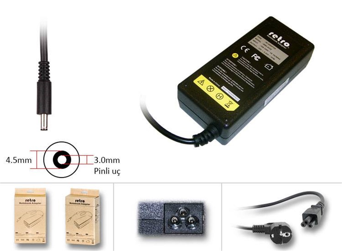 RETRO Dell 65W Pinli U� 4.5mm Notebook Adapt�r RNA-DL10