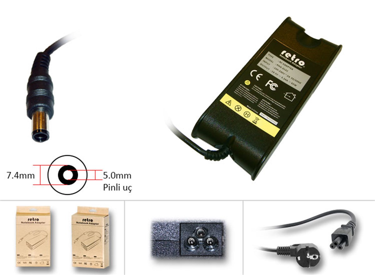 RETRO Dell 65W Pinli U� Notebook Adapt�r RNA-DL02