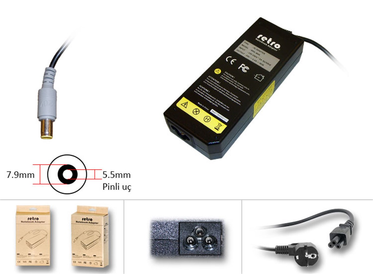 RETRO Ibm Lenovo 90W Yuvarlak Pinli U� Notebook Adapt�r RNA-IB04