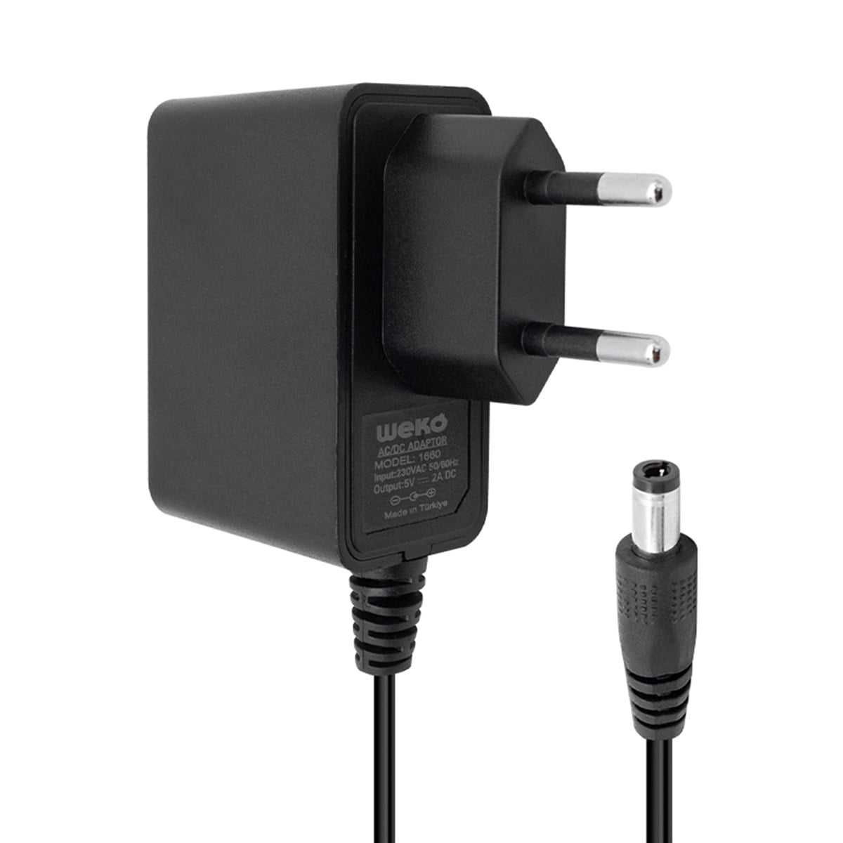 WEKO 1660 - 5 VOLT - 2 AMPER -10 WATT 5.5*2.5 UÇLU PLASTİK KASA PRİZ TİP ADAPTÖR KUTUSUZ