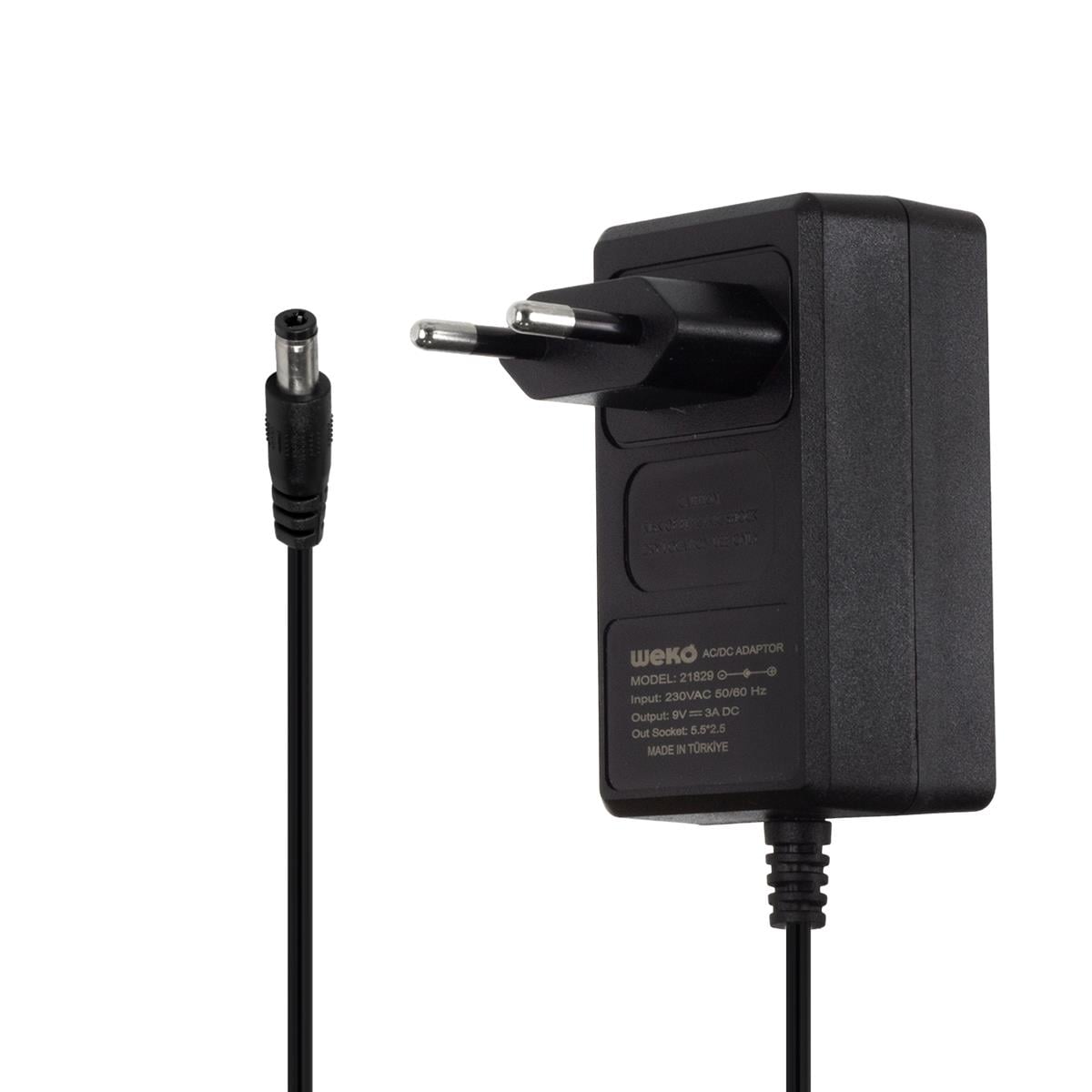 WEKO 9 VOLT - 3 AMPER PRİZ TİPİ PLASTİK KASA ADAPTÖR 5.5*2.5 UÇ YERLİ ÜRETİM