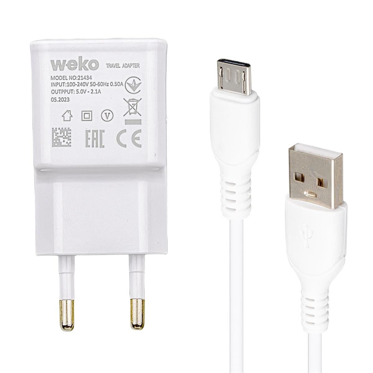 WEKO WK-21434 S6 2.1 AMPER ŞARJ BAŞLIK ADAPTÖRÜ + MICRO USB KABLO(NO:3)