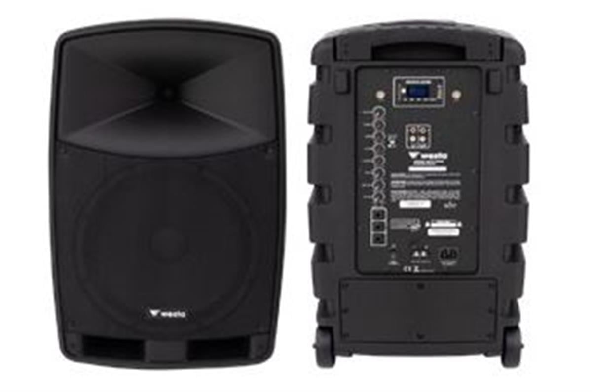 WESTA WAP-15505 400 WATT 15 2 YOLLU 2 EL TELSİZ MİKROFONLU BLUETOOTH ÖZELLİKLİ ŞARJLI AKTİF KABİN HOPARLÖR