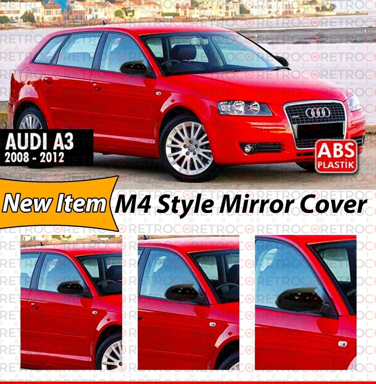 A3 8P Batman Mirror Cover Piano Black  2008-2012  8P FL (2 4 Door)