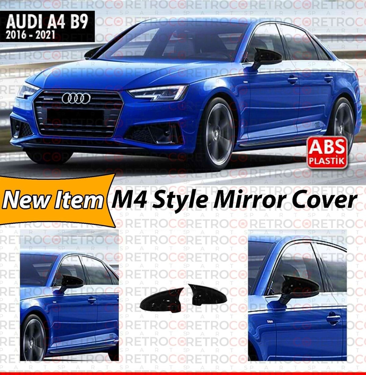 A4 B9 Batman Mirror Cover Piano Black  2016-2021 B9 - B9 FL
