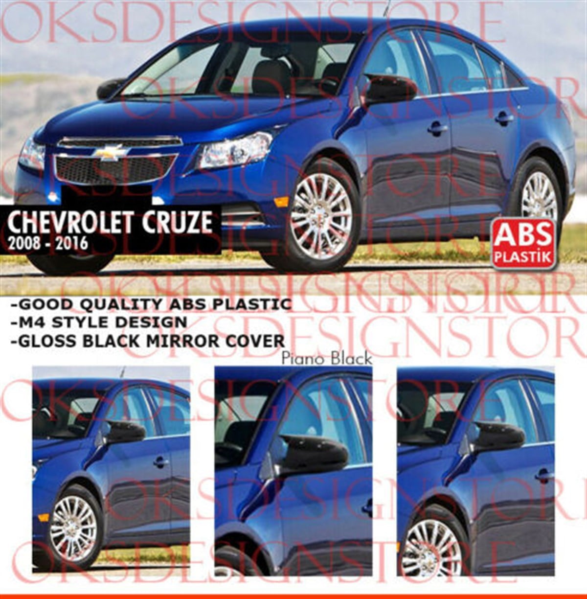 CHEVROLET CRUZE 2008 2016 MIRROR COVER GLOSS BLACK m4 type