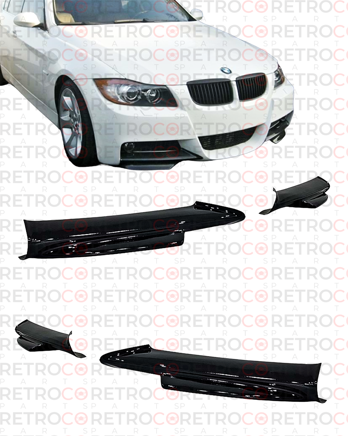 E90 M Sport  Technic Front Flaps Piano Black Vacuum Plastic  2004-2008 e90