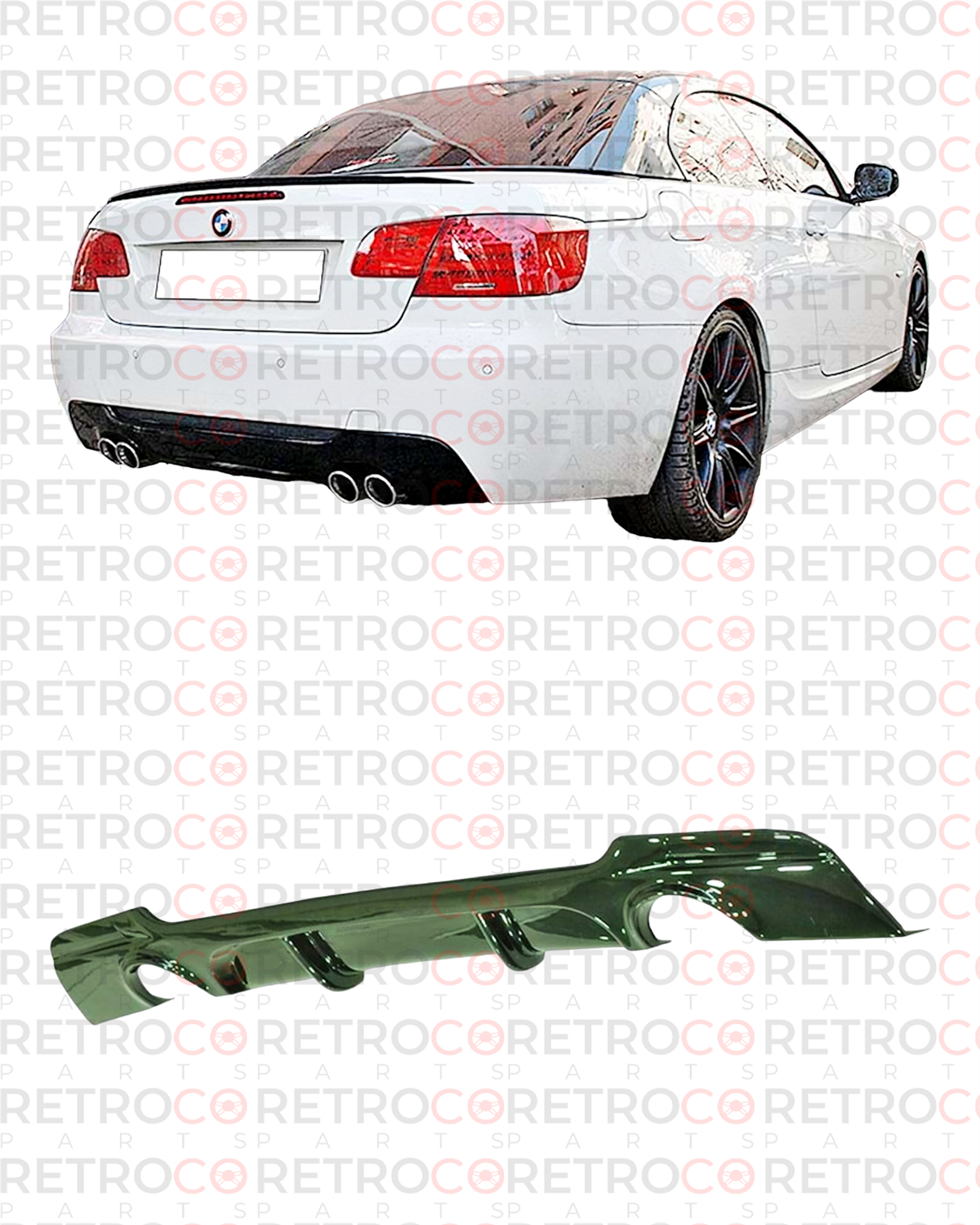 E92 - E93 M Sport  M Technic Rear Diffuser Left and Right Single Output Piano Black Vacuum Plastic  2007-2013 E92 E93