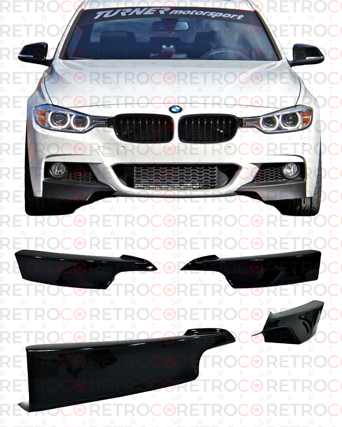 F30 M Performance Front Flaps Piano Black Vacuum Plastic  2012-2018 F30 F30 LCI