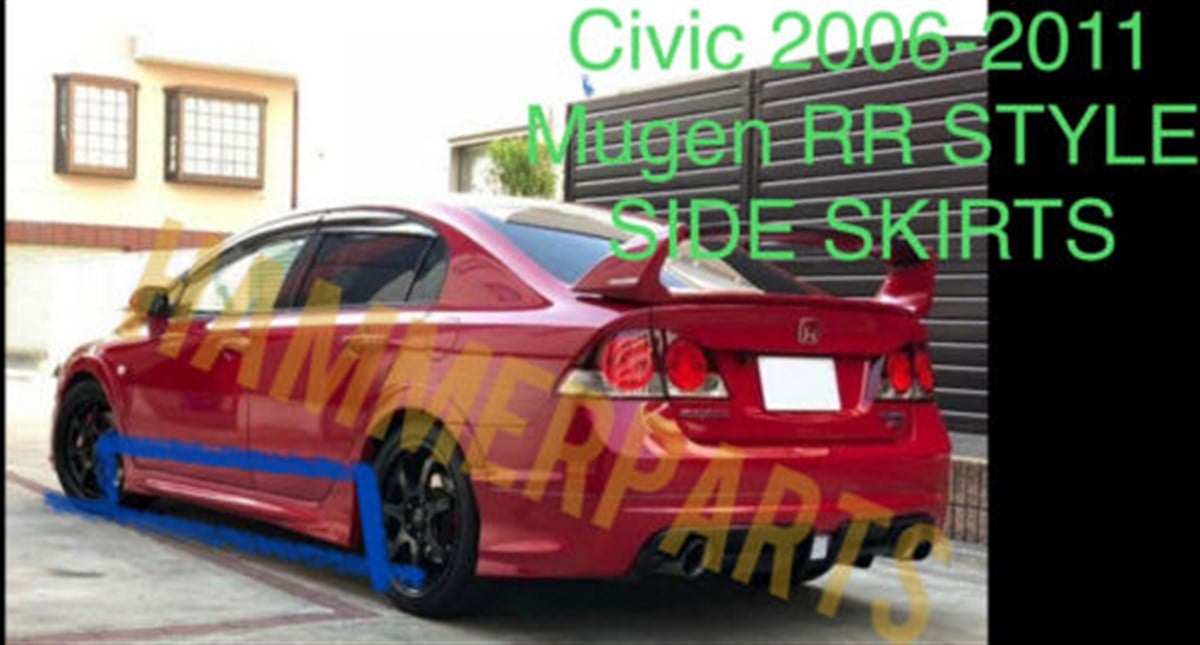 Fits 06-11 Honda Civic Sedan 4 Dr FD6 FA5 RR Style PP Side Skirts for Mugen