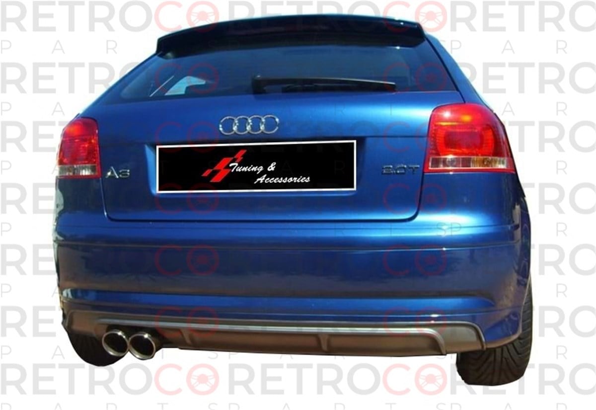 For Audi A3 8P S3 Style Rear Bumper Lip Left Dual Output Raw Surface Vacuum Plastic  2005-2008 (2 Door) A3 8P FL