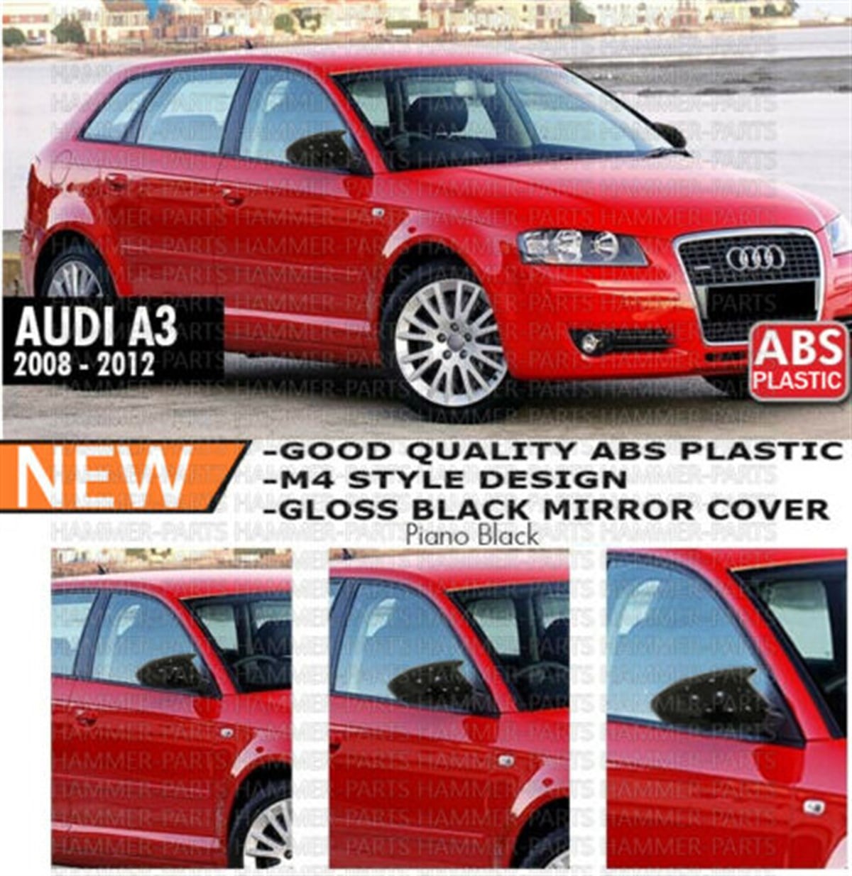 FOR AUDI S3 A3 8P Mirror Cover Piano gloss Black 2008 2009 2010 2011 2012