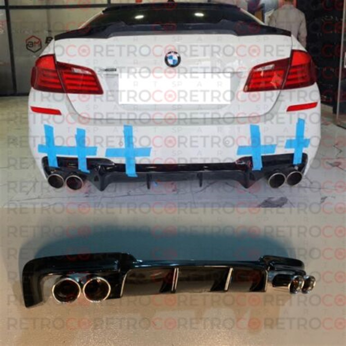 For BMW 5 Series F10 11-16 M5 Syle Rear Diffuser Lip And Quad Exhaust DTM GLOSS