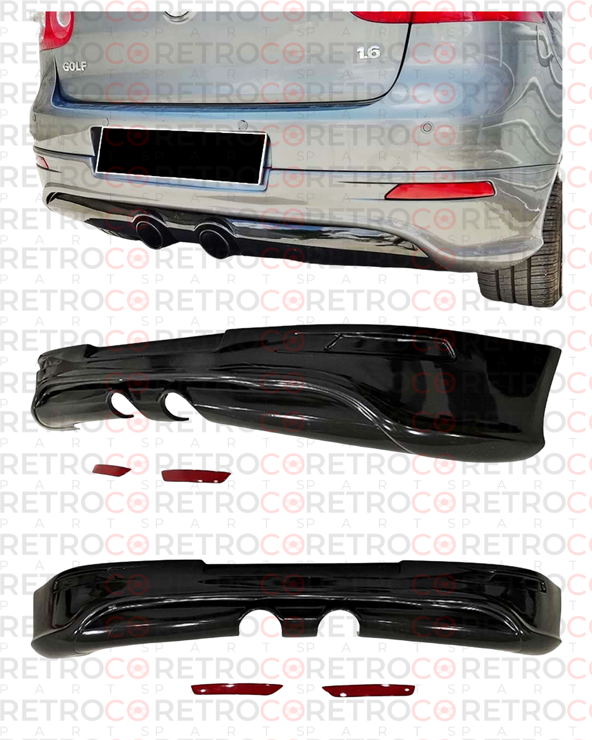 Golf 5 R32 Rear Bumper Lip Raw Surface With Reflectors Vacuum Plastic  2003-2009 MK5