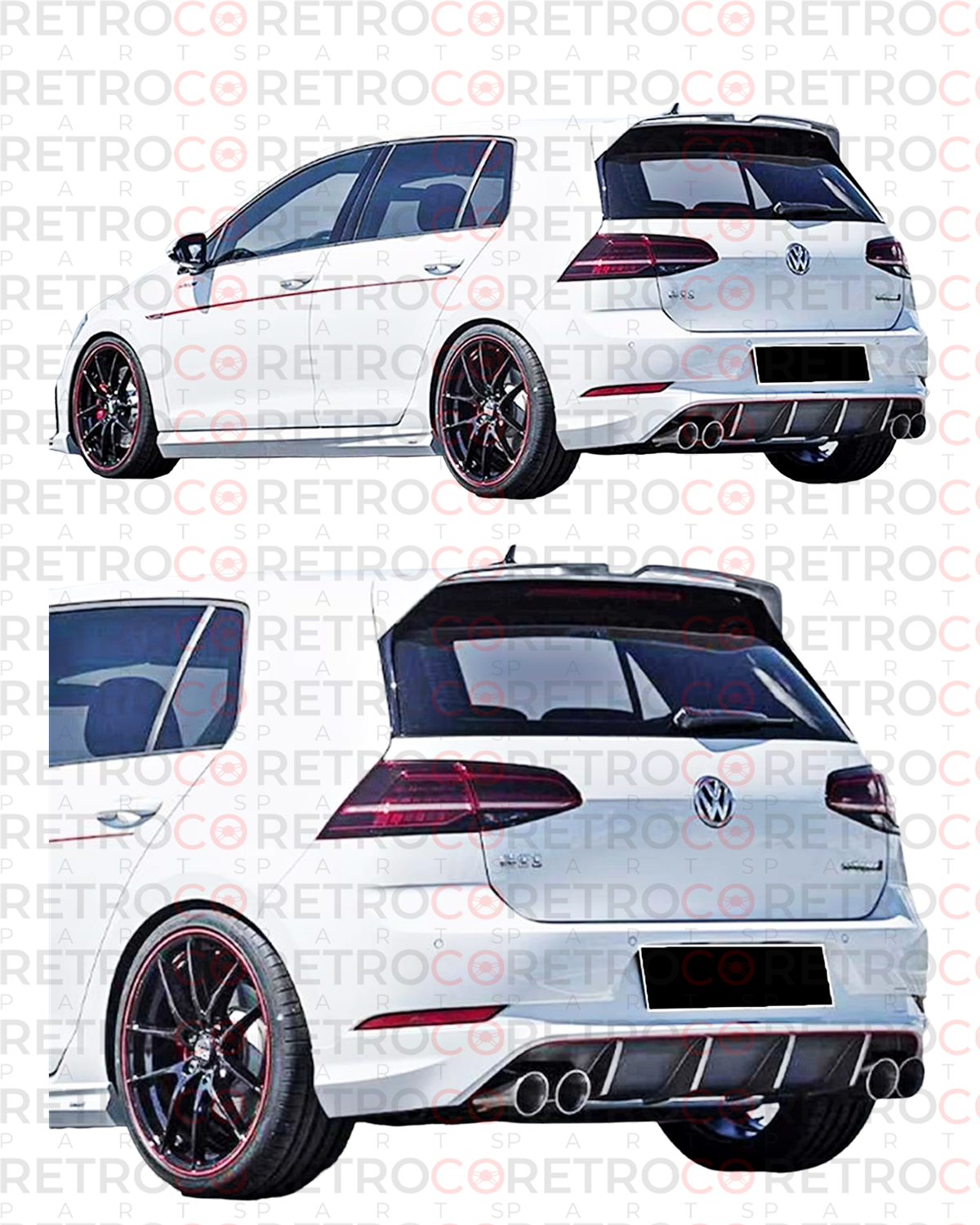 Golf 7 Oettinger Style Rear Bumper Lip R+L Dual Output Raw Surface Vacuum Plastic  2012-2017 MK7