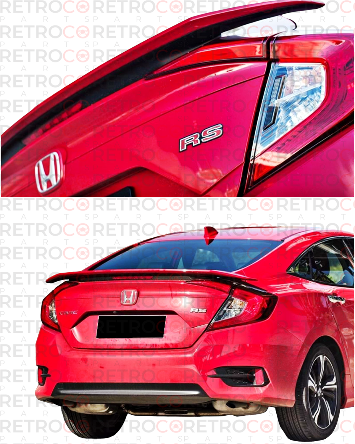 Honda Civic 2016 FC5S - Spoiler, Trunk, RS Turbo St., +Led, Raw Material Surface, ABS Civic 2016 FC5S