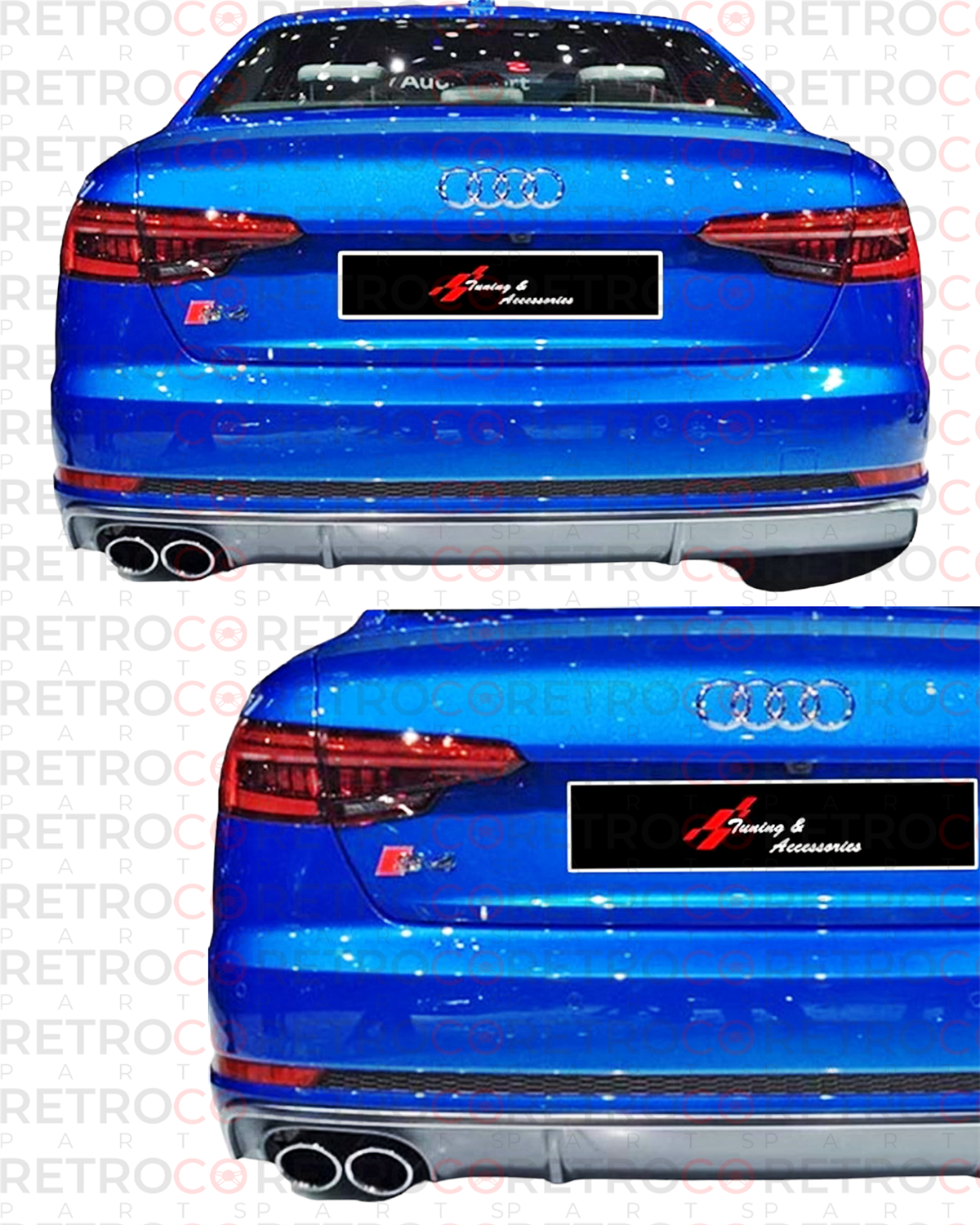 A4 B9 S4 Rear Diffuser Left Dual Outputs Piano Black Vacuum Plastic  2016-2019 2016-2018  B9