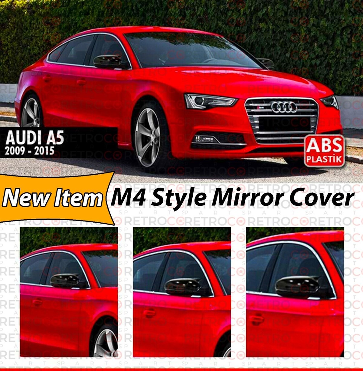 A5 B8 Batman Mirror Cover Piano Black  2009-2015 B8 FL