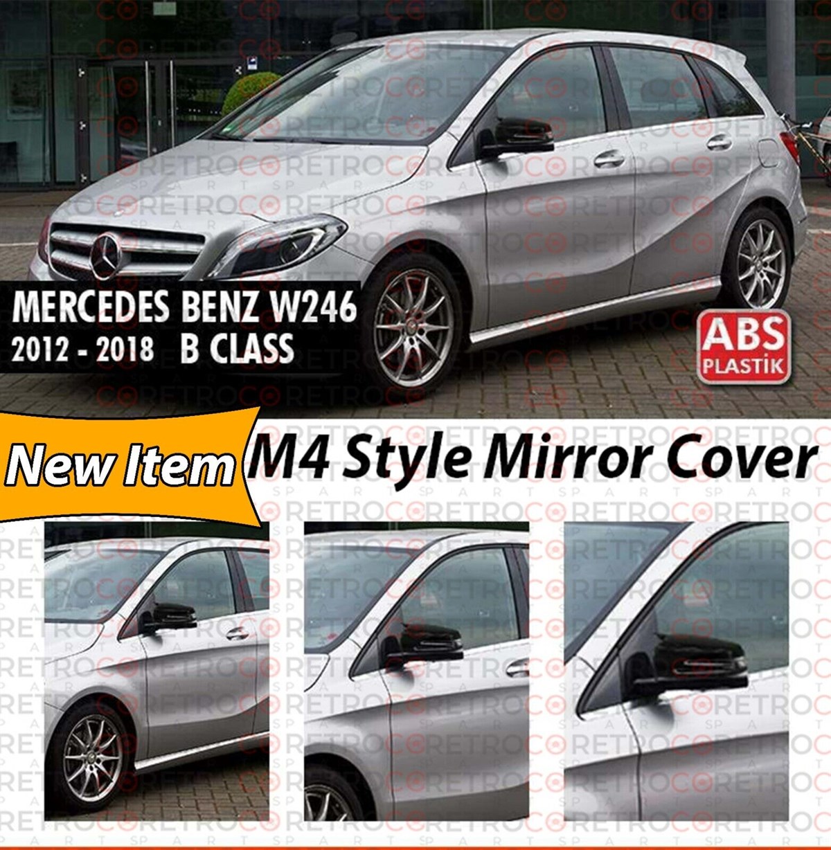 B Class W246 Batman Mirror Cover Piano Black  2011 - up w246