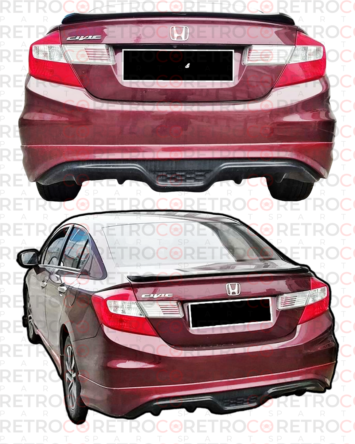 Civic FB7 Custom Style Rear Bumper Lip Raw Surface Vacuum Plastic  2012-2016 FB7 - FB7 FL