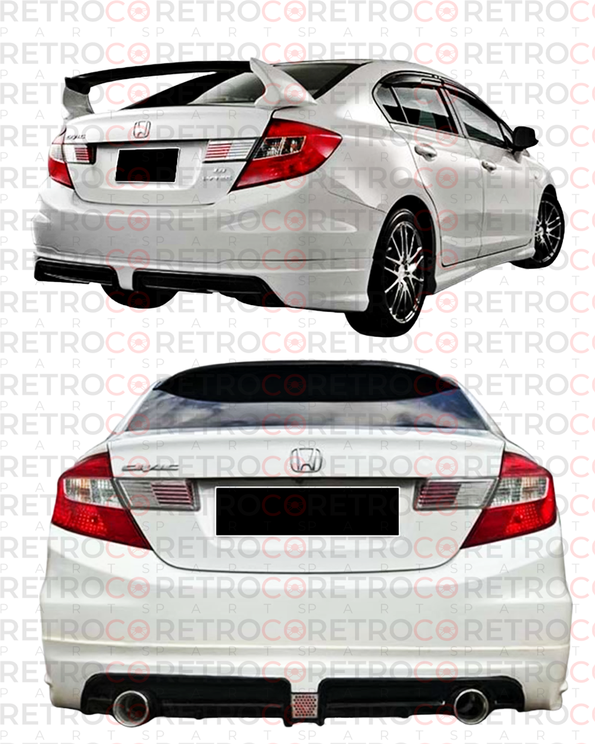 Civic FB7 Mugen RR Style Rear Bumper Lip Ek R+L Single Output Raw Surface Vacuum Plastic  2012-2016 FB7 - FB7 FL