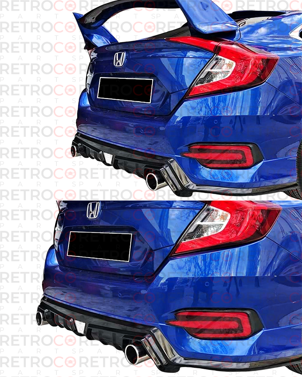 Civic FC5 Mugen Style Rear Bumper Lip R+L Single Output Raw Surface Vacuum Plastic  2016- 2016-2021  FC5 - FC5 FL (Sedan)