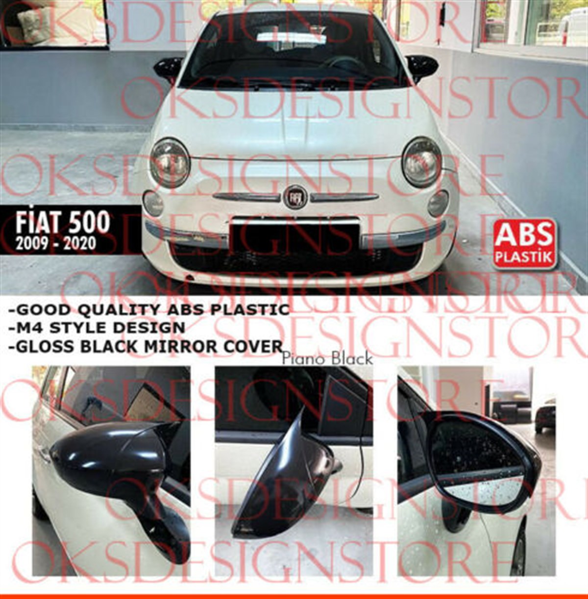 FIAT 500 2009 2020 GLOSS BLACK MIRROR COVER m4 type