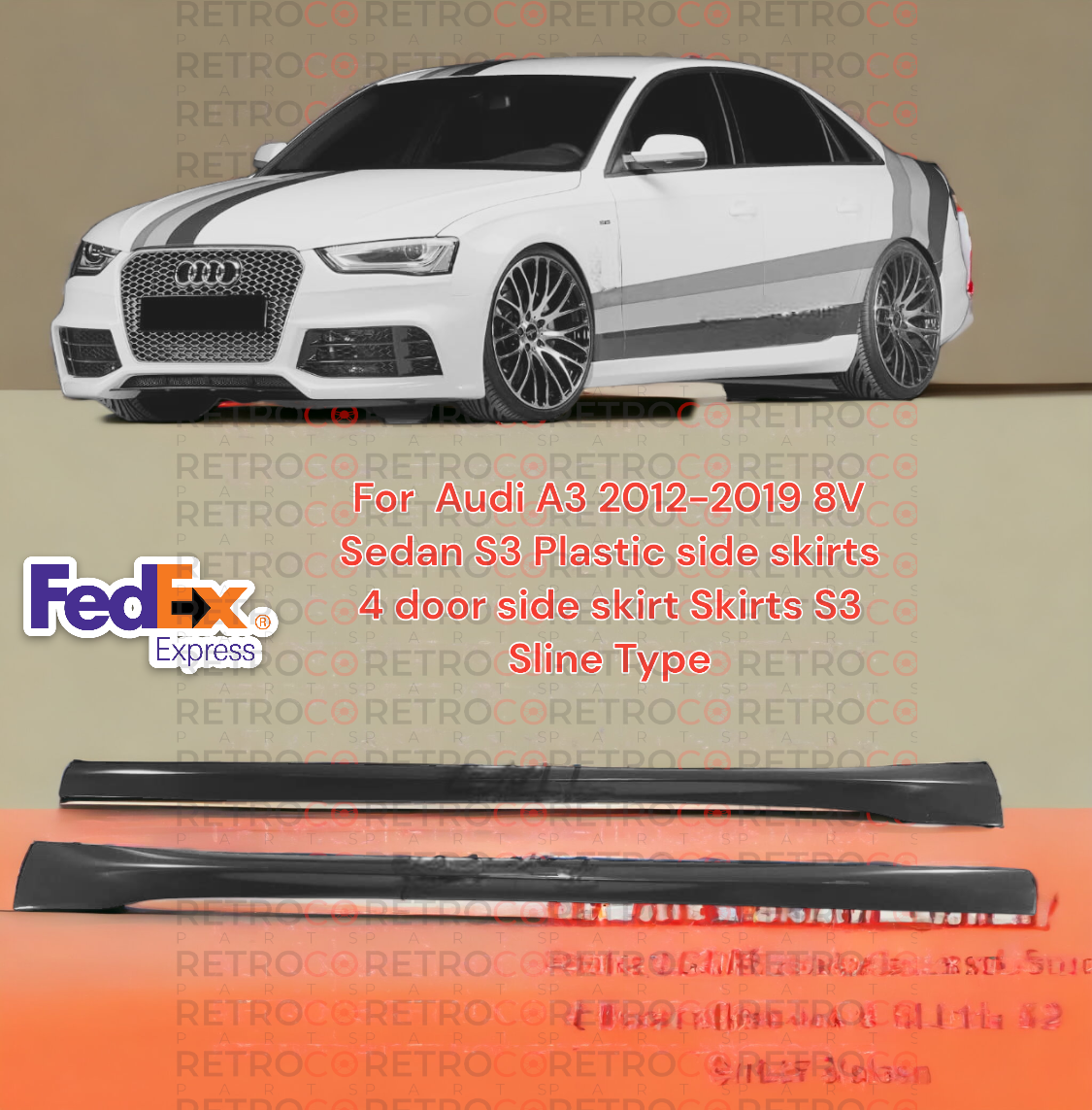 For Audi A4 B8 , B8 FL 2008-2015 RS4 STYLE side skirt set Plastic 