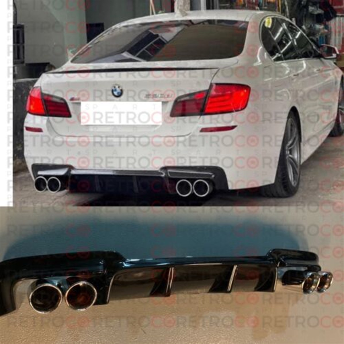 For BMW 5 Series F10 11-16 M5 Syle Rear Diffuser Lip And Quad Exhaust DTM GLOSS