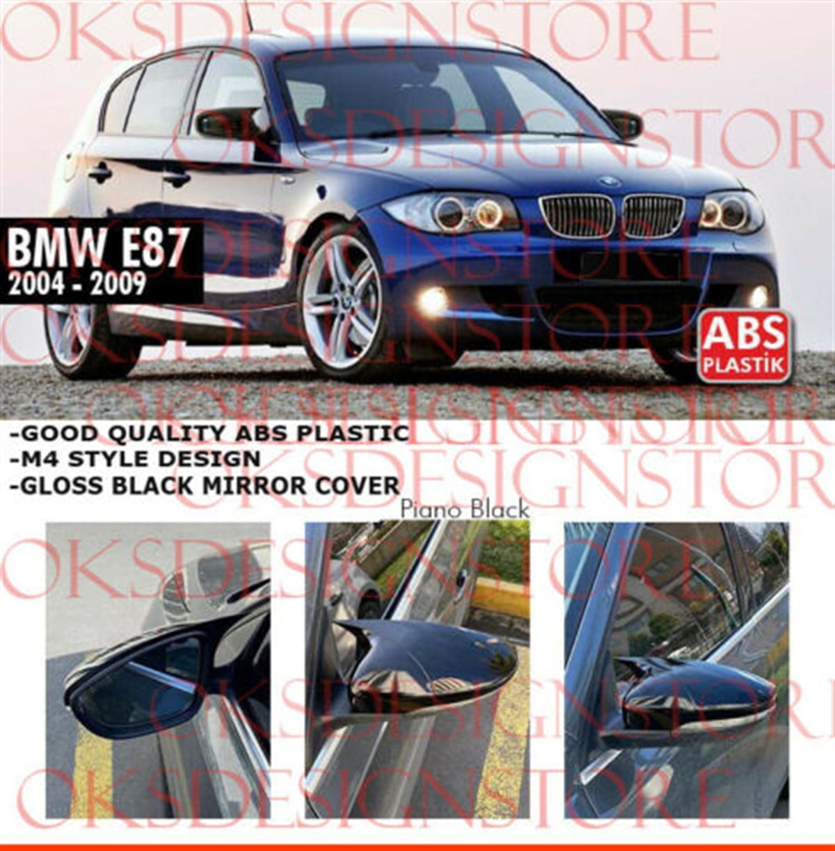For BMW E87 2004 2009 MIRROR COVER GLOSS BLACK 1 SERIES 116i 118i 120i 120d 118d