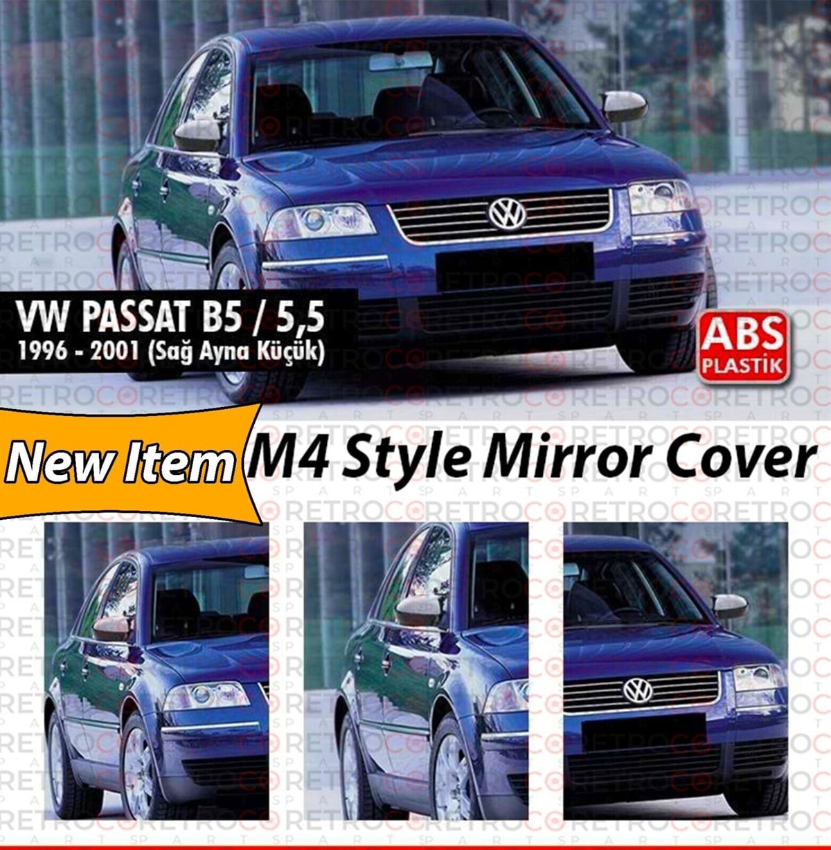 Passat B5 - 5 FL Batman Mirror Cover Piano Black  1996-2001
