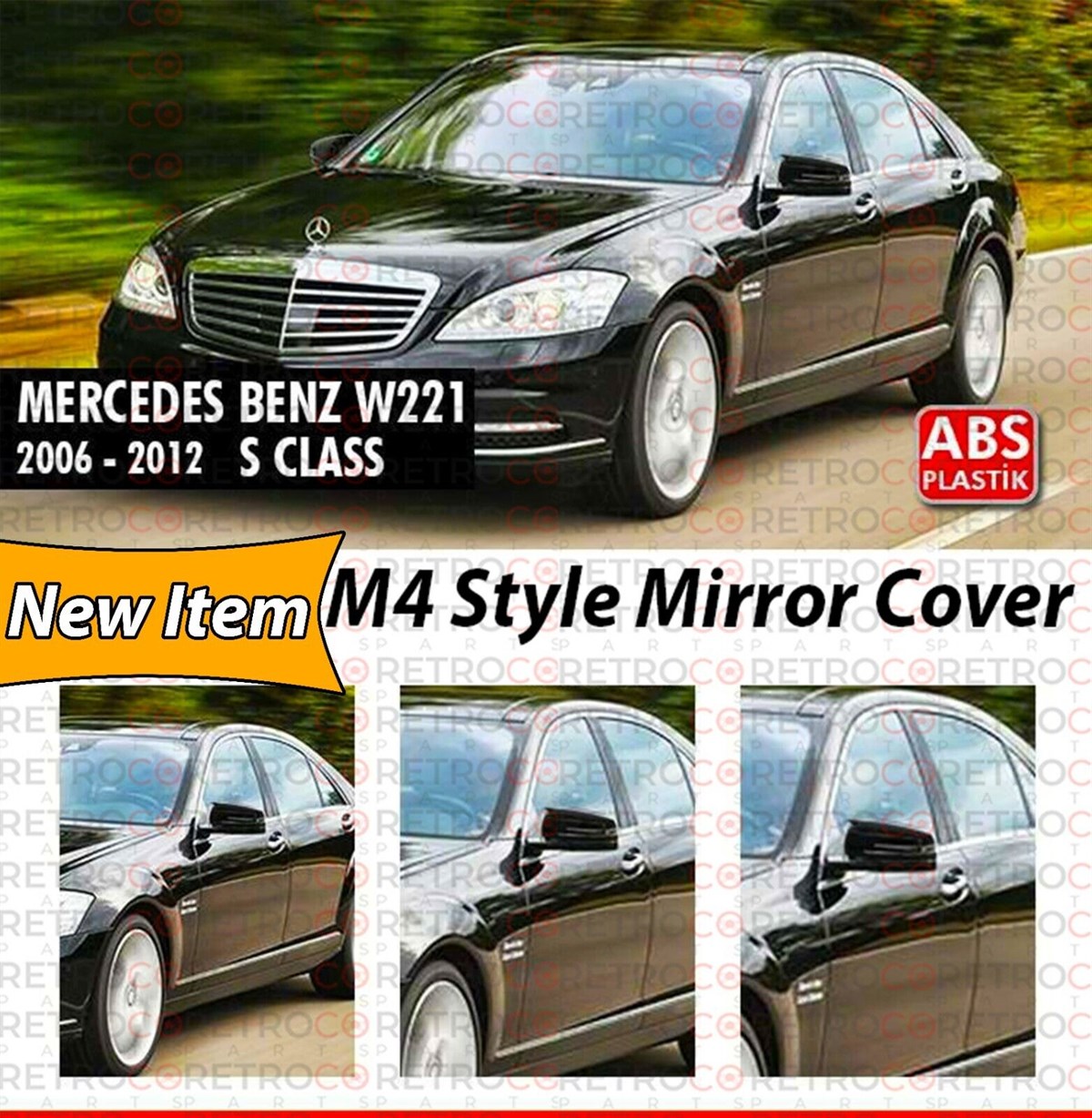 S Class W221 Batman Mirror Cover Piano Black  2010-2013  W221 FL