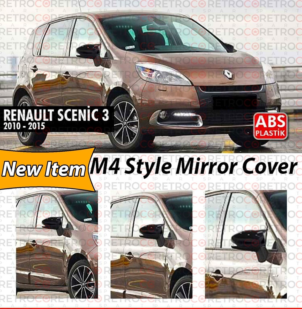 Scenic 3 Batman Mirror Cover Piano Black  2010-2015