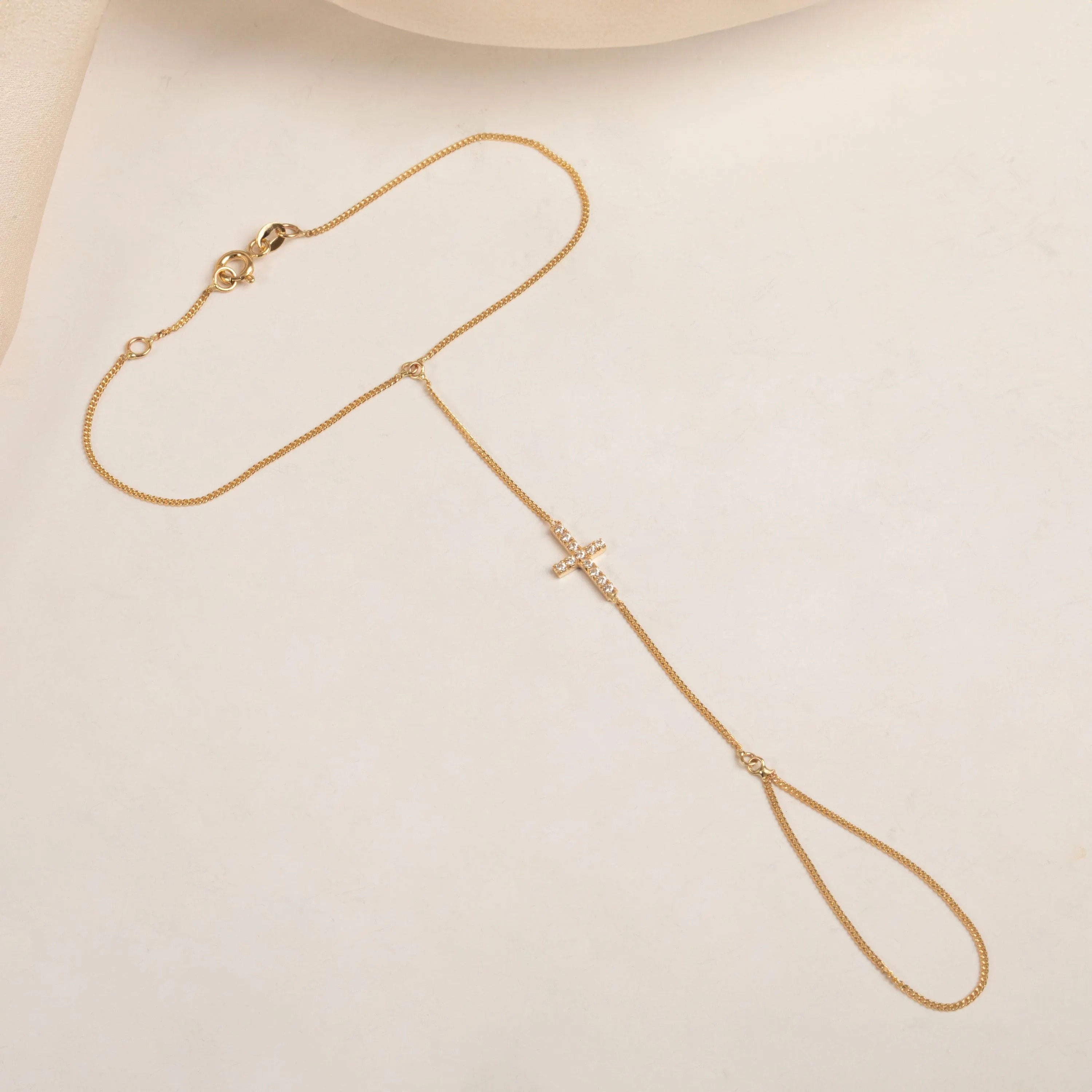 0.12 Carat Diamond Gold Cross Hand Chain Bracelet